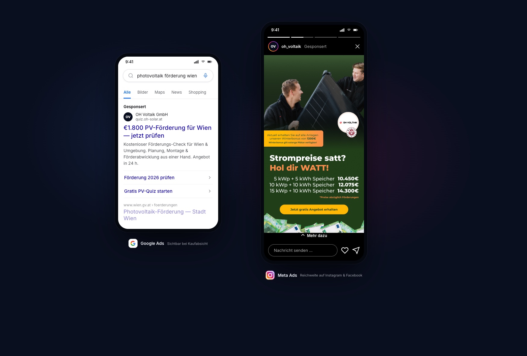 Google- und Meta-Anzeigen von OH Voltaik